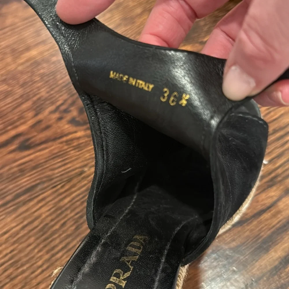 Prada Black Suede Peep-Toe Espadrille Wedge Sandals - Picture 4 of 4